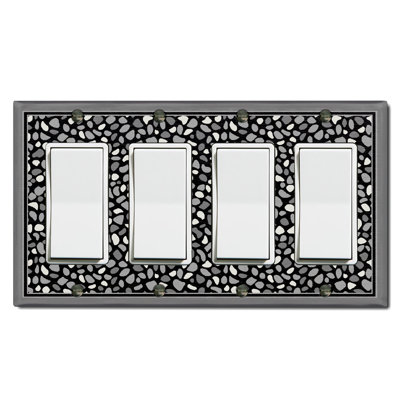 Pebble Rock Gray Frame Print Nature Themed 4 - Gang Toggle Light Switch Standard Wall Plate