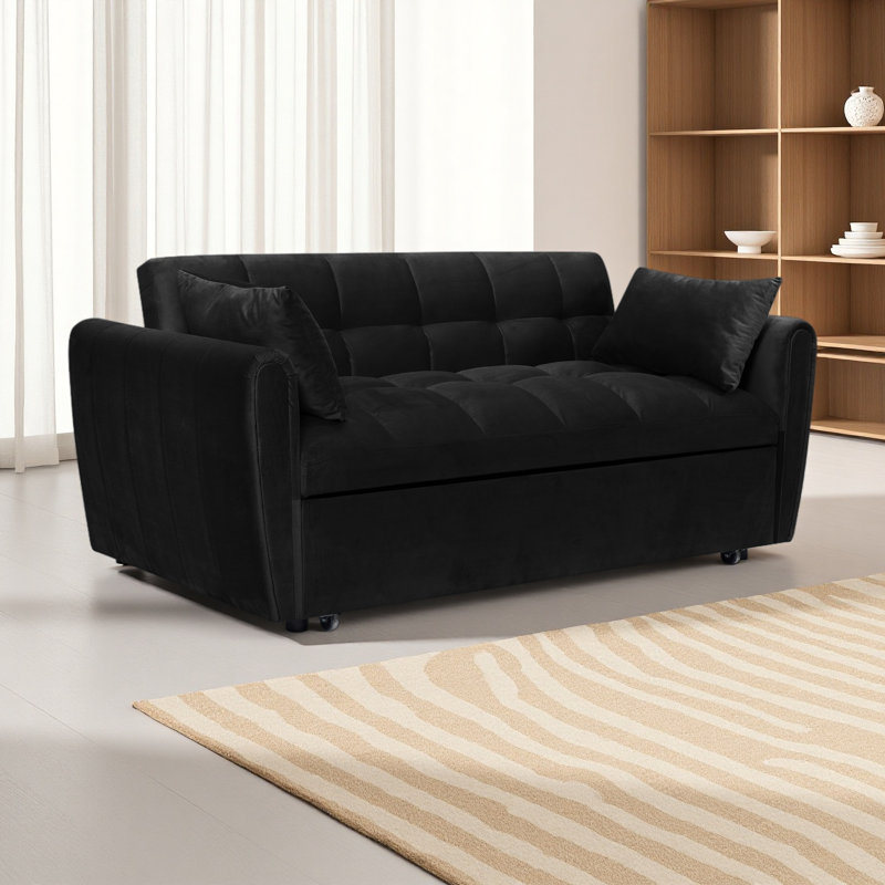 Foldable large size sofa bed, modern velvet double sofa, sofa bed with adjustable back, storage bag and pillow, suitable for living room, bedroom