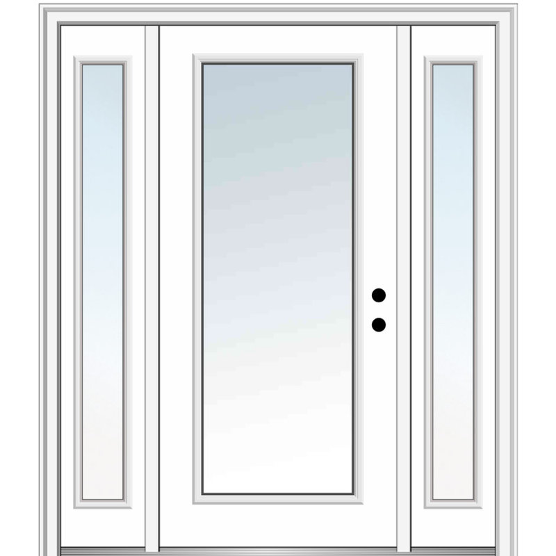 Portes d'entrée pré-montées lisses en fibre de verre apprêtée lisse, H 80 po x l 64 po x P 1,75 po, Droite / vers l'intérieur