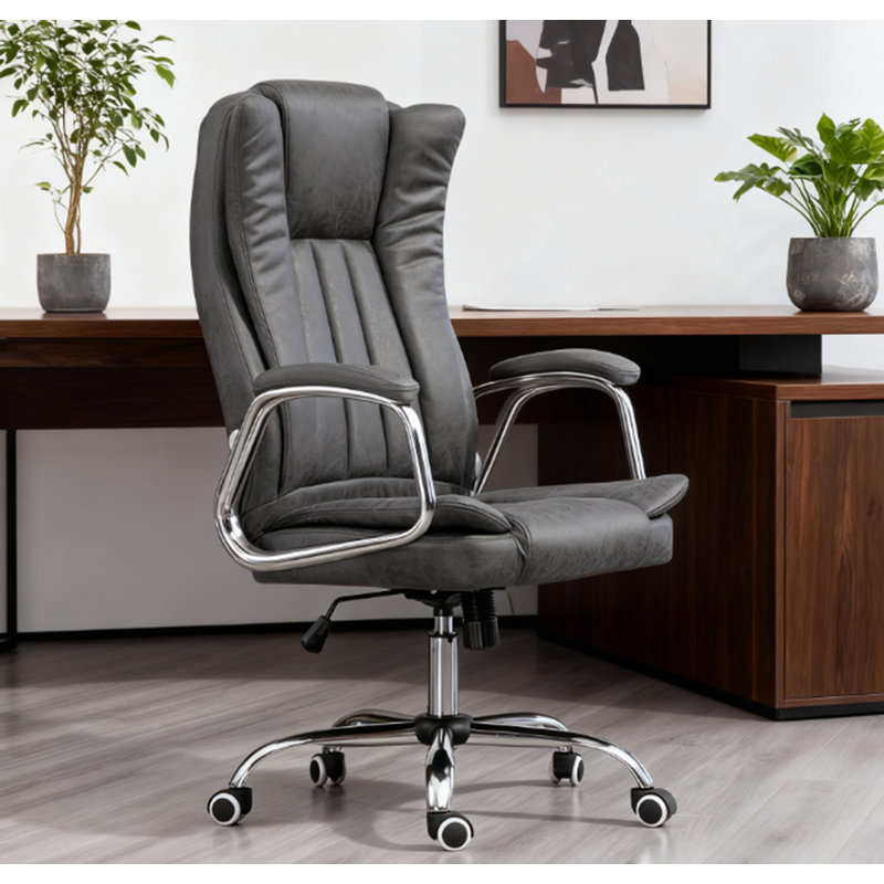 Fauteuil de bureau avec accoudoirs rembourrés, fauteuil de bureau de direction, hauteur réglable et fonction d'inclinaison
