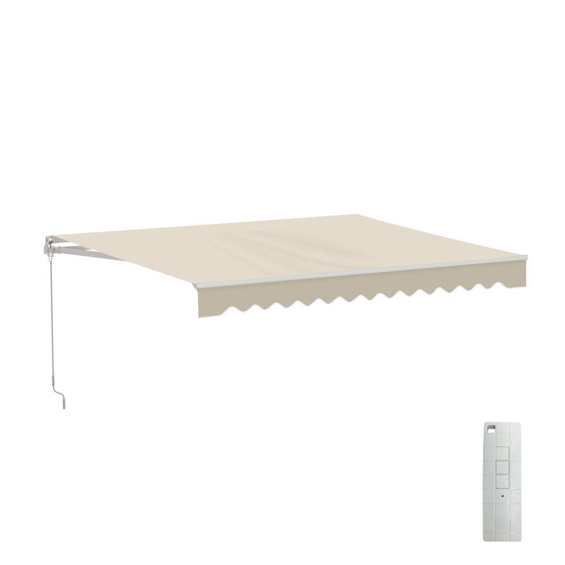 ALEKO Motorized Retractable Outdoor Awning with White Frame, Blue / White, 12' W x 10' D