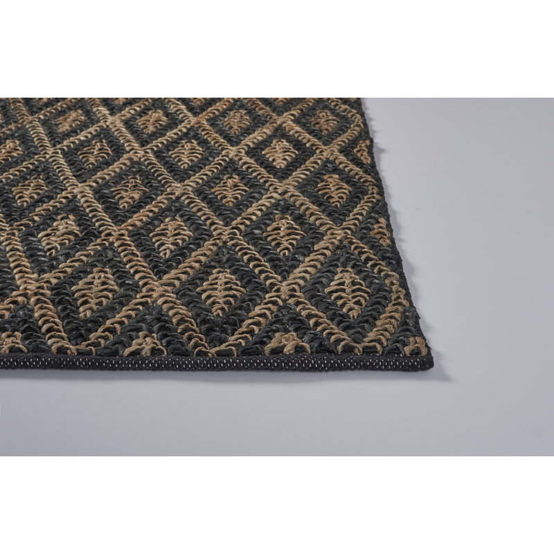 Tapis noir tissé à la main Caimru, 4 pi x 6 pi