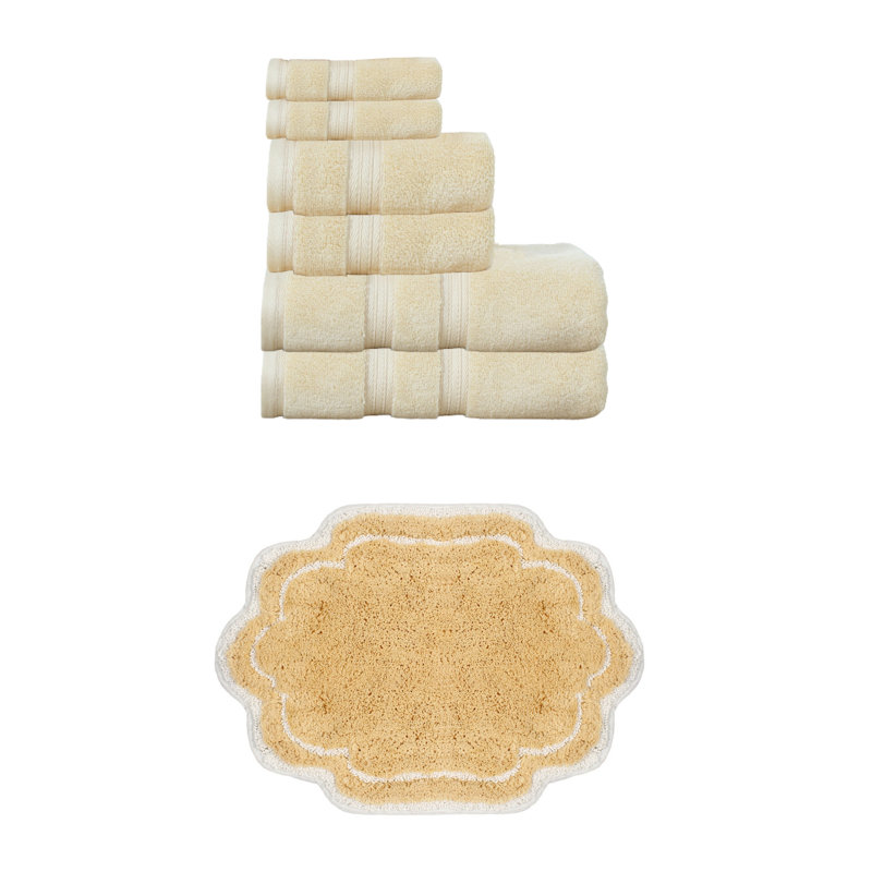 Talbert Collection 100% Soft Cotton Bath Towel Set & 17x24" Bath Rug, Yellow, 7 Piece Towel Set