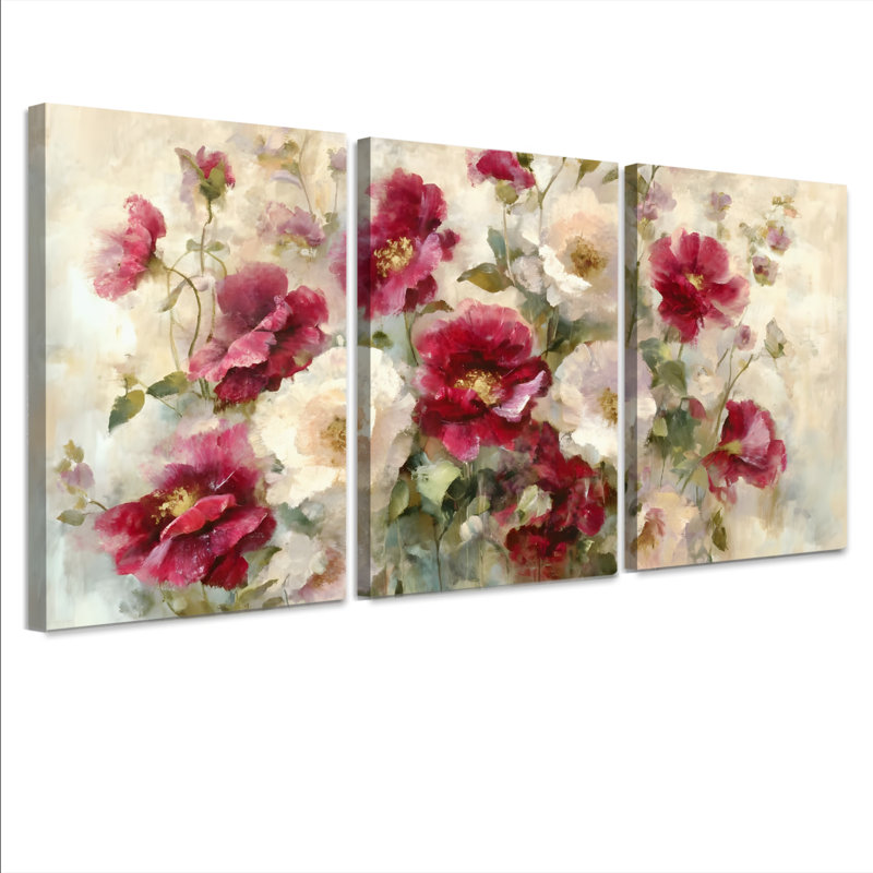 Tableau élégant sur toile tendue, motif de bouquet floral (lot de 3), H 24 po x l 48 po