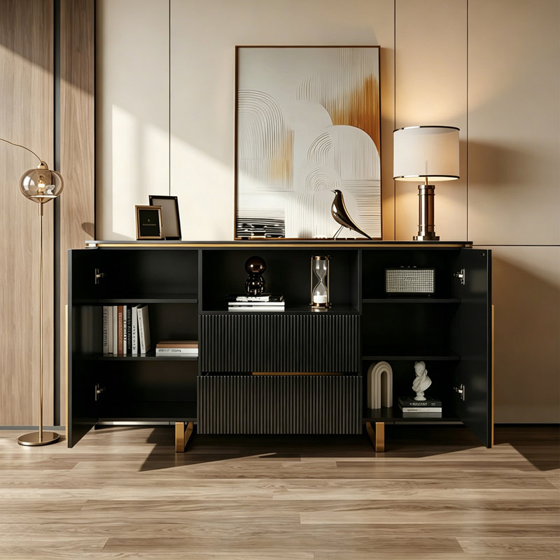 Buffet de rangement Modern, H 35,43 po x l 62,99 po x P 15,75 po, Noir