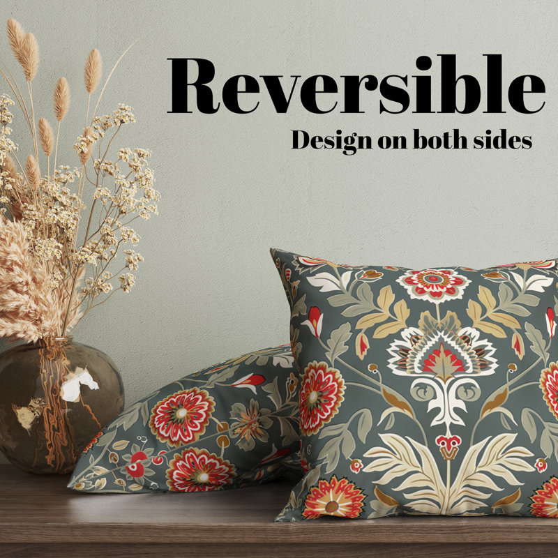 Housse de coussin réversible à motif floral Folk Maximalist, H 20 po x l 20 po