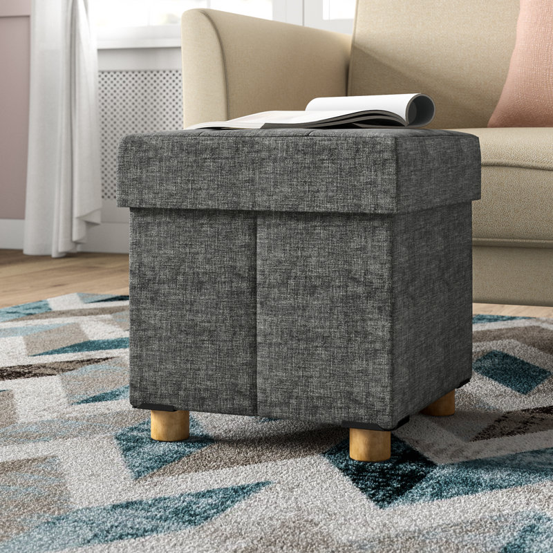 Amandine 38cm Wide Square Solid Colour Ottoman with Storage, Dark Grey
