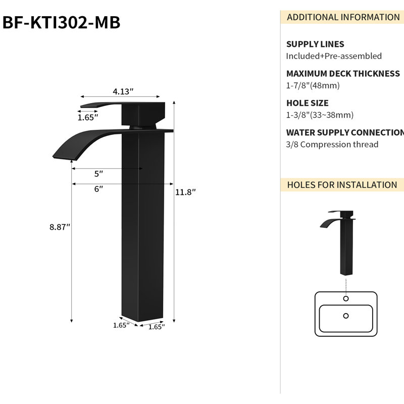 Matt Black Bathroom Sink Faucet 6" - Stainless Steel 304 Construction Sleek Modern Look Single Handle For Easy Water Management Suitable Home Bathrooms With Build Design Style Control And Temperature