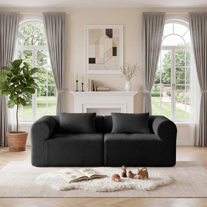 Canapé modulaire 2 pièces Bouclé, accoudoirs gauche et droit, ressorts ensachés, rouleau de compression, aucun assemblage requis, housses lavables, noir