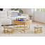 Table basse moderne à plateau relevable avec rangement et 3 repose-pieds assortis, finition blanche et naturelle-280048412