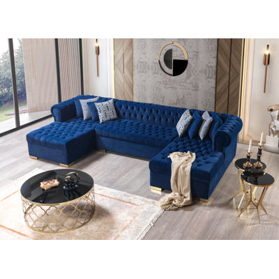 Lorena Navy Blue Velvet Sectional Chaise