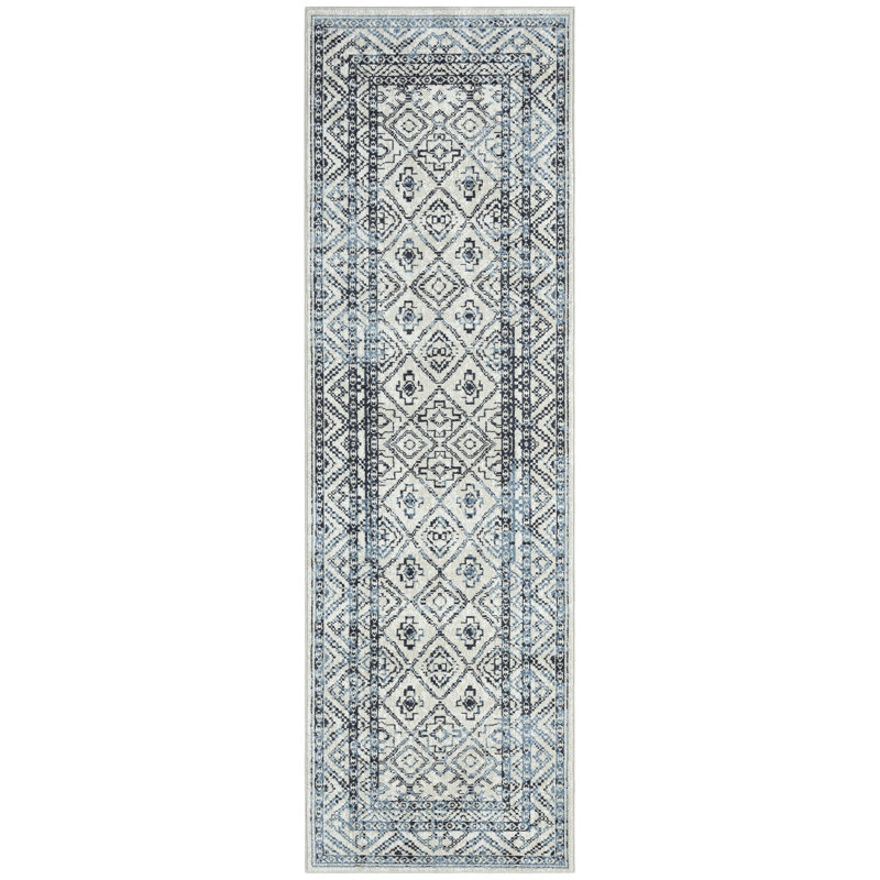 Jahnvi Moroccan Machine Washable Gray Area Rug, Runner 2'2" x 7'2"