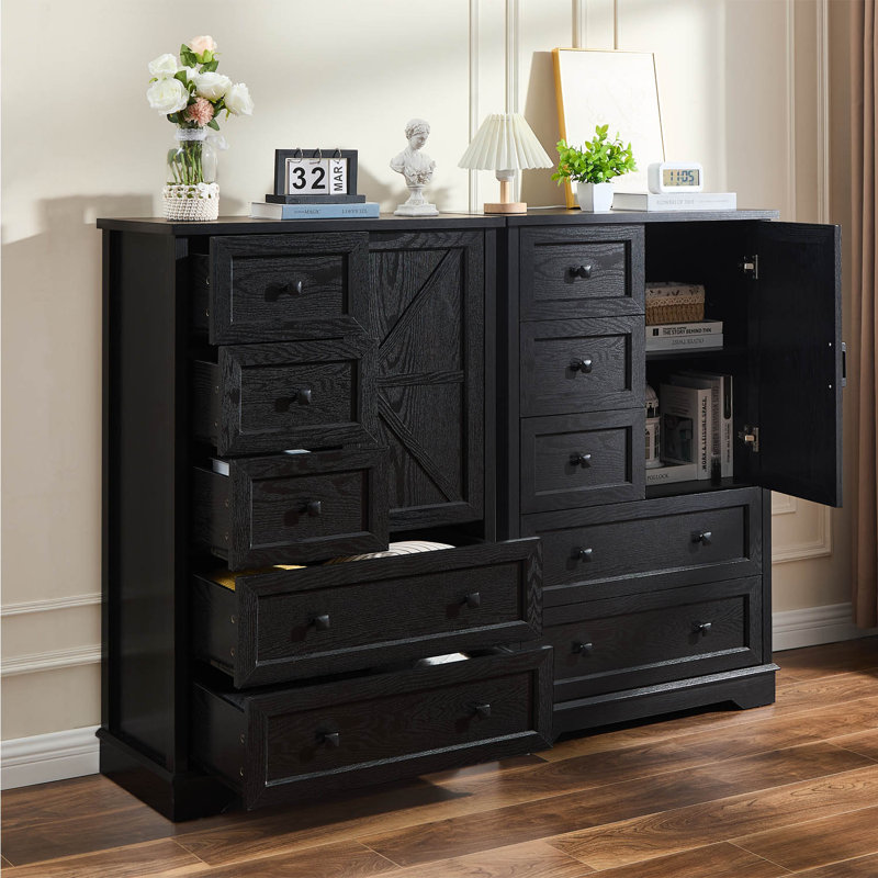 Farmhouse 47.2 '' H 5 Drawer Bedroom Dresser with Door, Wood Rustic Tall Chest of Drawers for Bedroom, Closet Storage for Bedroom