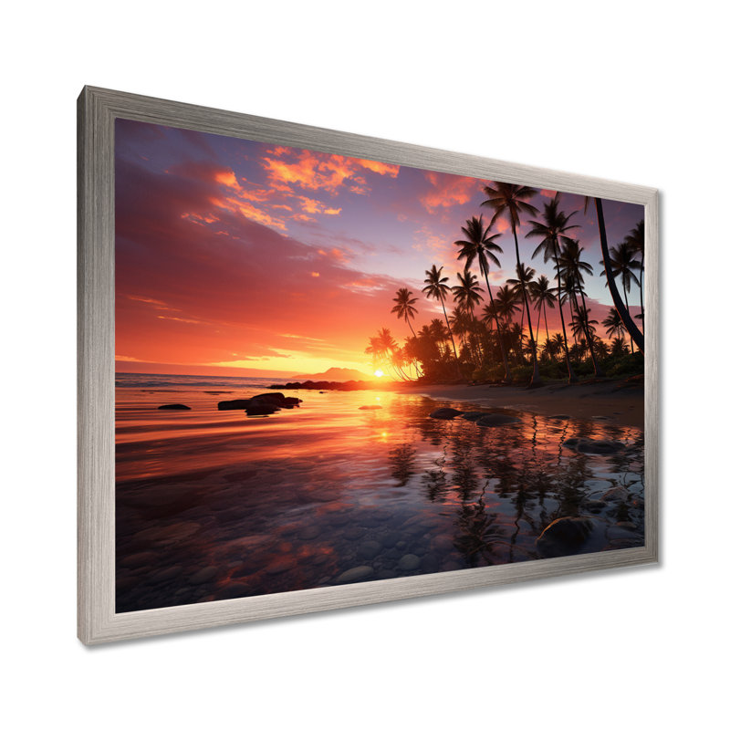 Hawaii Hawaiian Sunrise - Art mural d'Hawaï, H 24 po x l 32 po x P 1 po, Cadre simple argenté