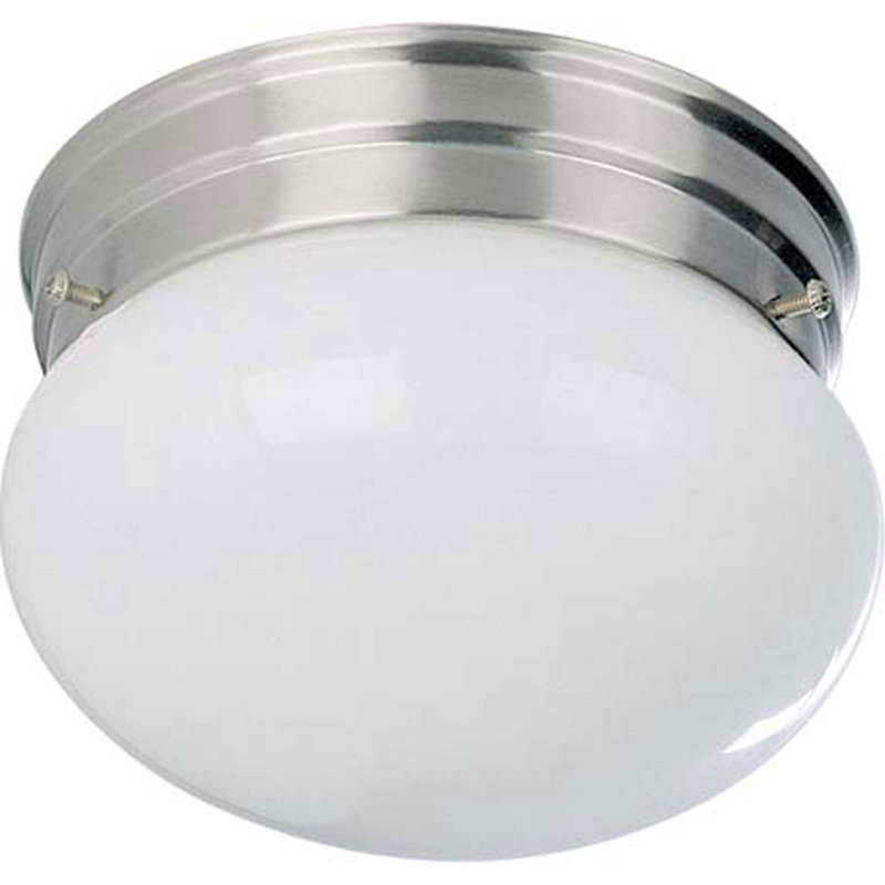 Fuhrmann 1-Light 7"W Indoor Brushed Nickel Round Flush Mount with White Glass, Brushed Nickel