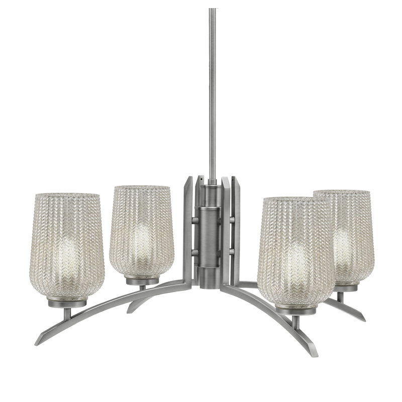 Lustre lumineux avec verre texturé argenté 5 po, H 58,25 po x l 26,75 po x P 26,75 po, Graphite, 4