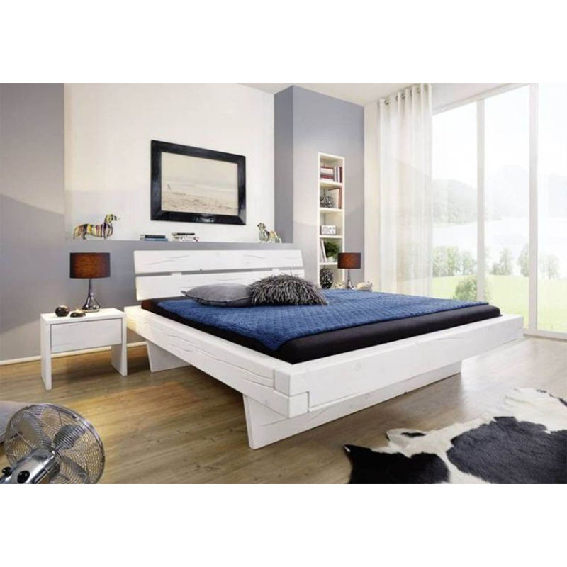 BALKENMÖBEL Solid Wood Bed, White, European Kingsize (160 x 200cm)