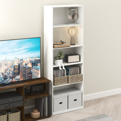 Furinno GEHRY 5-Tier Media Storage, CD DVD Media Tower, with Adjustable Shelves, for Living Room, Home Office, White