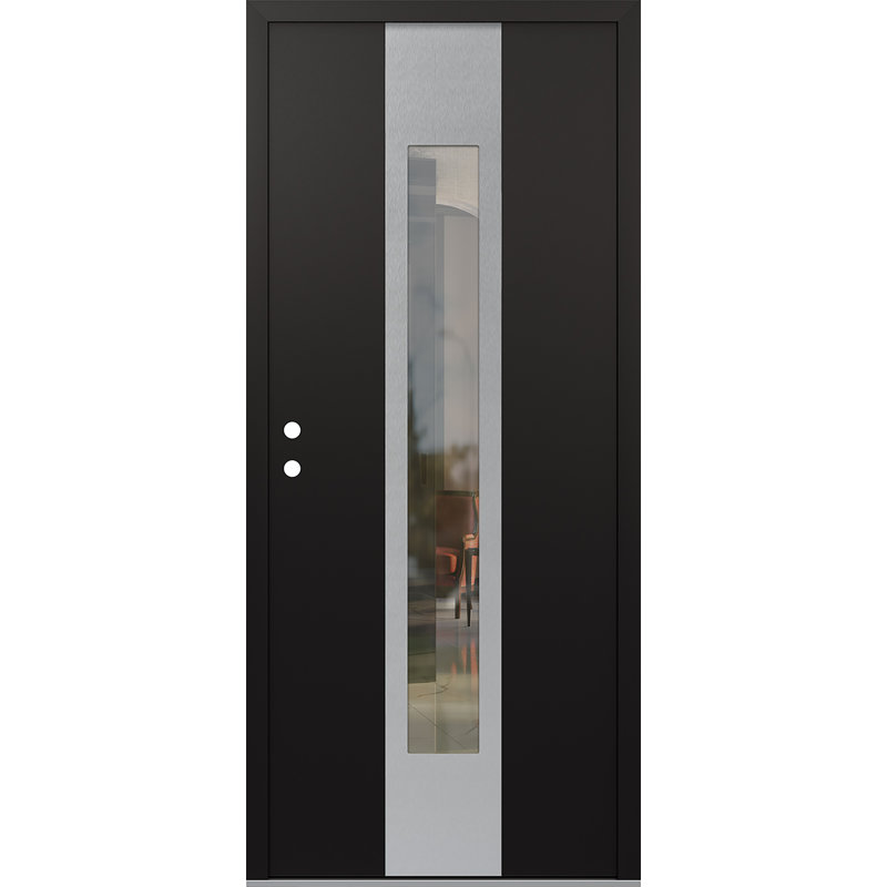 Porte d'entrée avant à panneau en acier argenté Diamond, Clair, Noir