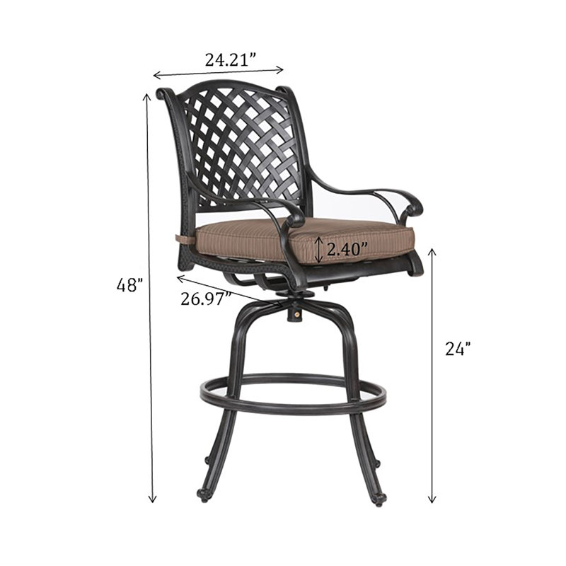 Tabouret de comptoir en fonte d'aluminium avec coussin, Marron clair