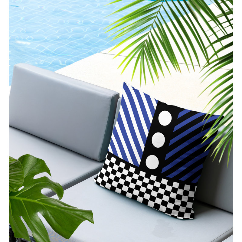 Brixa Abstract Reversible Indoor/Outdoor Square Pillow, NavyBlue, Square 20"