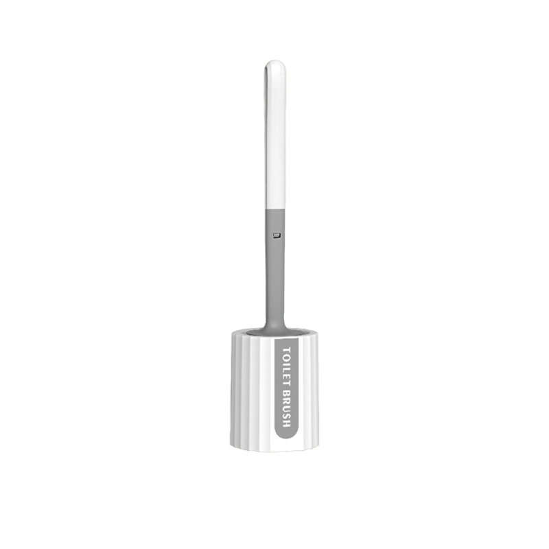 Brosse de toilette compacte moderne avec poils durs et support, nettoyage de salle de bain à longues poignées, 15,7 x 3,6 x 3,6 po, blanc