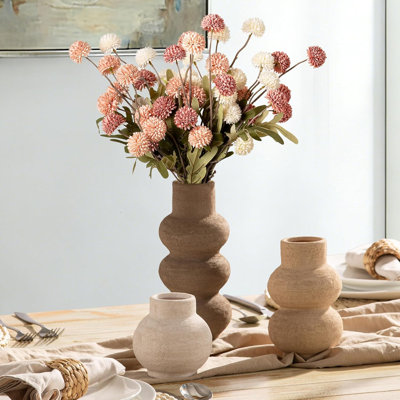 Vase en céramique décor de table pour la maison - ensemble de 3 vases à fleurs pour le salon, décorations pour la cuisine, vases rustiques modernes, centre de table pour la chambre à coucher, bureau, salle de bain, salle à manger, bureau