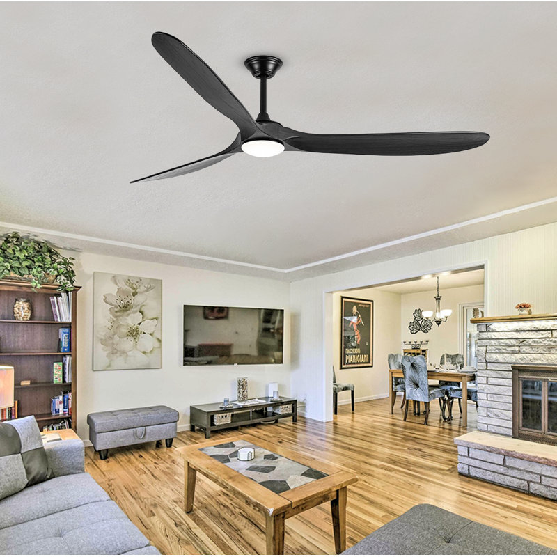 Black Solid Wood Ceiling Fan With Light, 70"