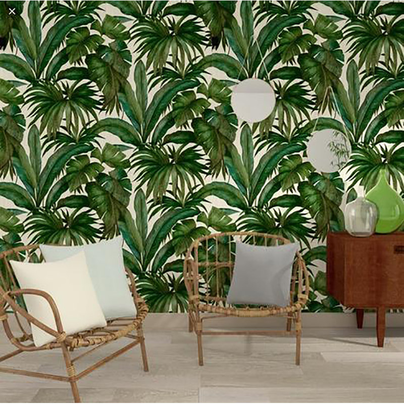 Palm Leaf White Green Wallpaper