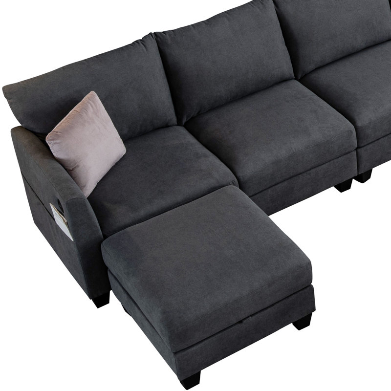 Amold 122.8 '' Large Sectional Couch,L-Shaped Modular Sectional Sofa Corner Couch,Living Room Cloud Couch With Ottoman Storage And USB
