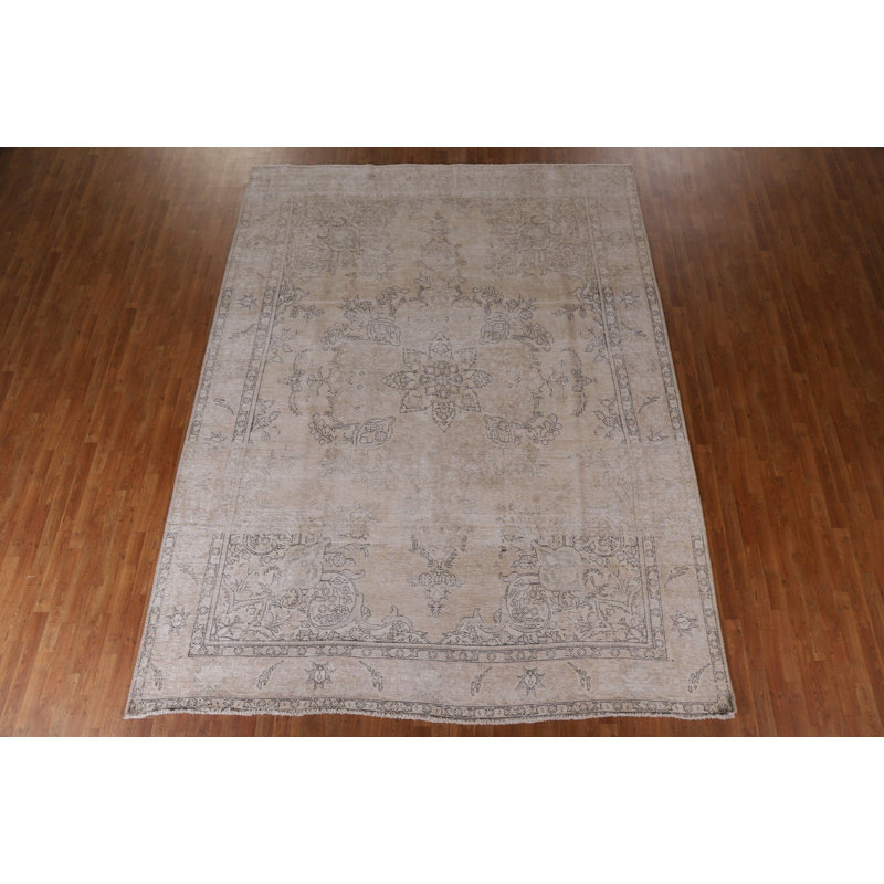 Tapis Tabriz patiné délavé noué à la main 10 x 13