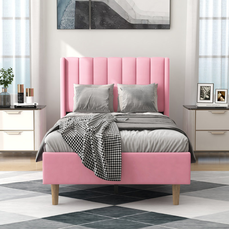 Sutter Upholstered Wingback Bed, Twin, Pink