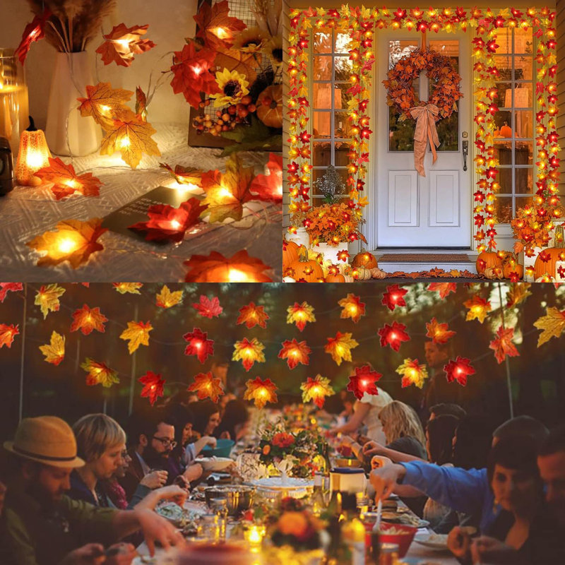 2 Pack Fall Decorations For Home Maple Leaf Lights Multicoloured