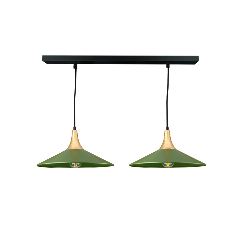- Light Matte Black Dome Pendant, 2 Lights, 120cm H x 105cm W x 36cm D, Gold/Khaki