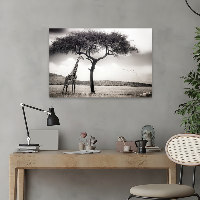 Art contemporain contemporain, paysage de lion de girafe abstrait, H 16 po x l 24 po