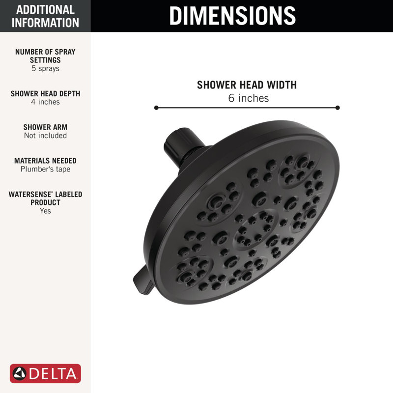 5-Setting Shower Head, Matte Black