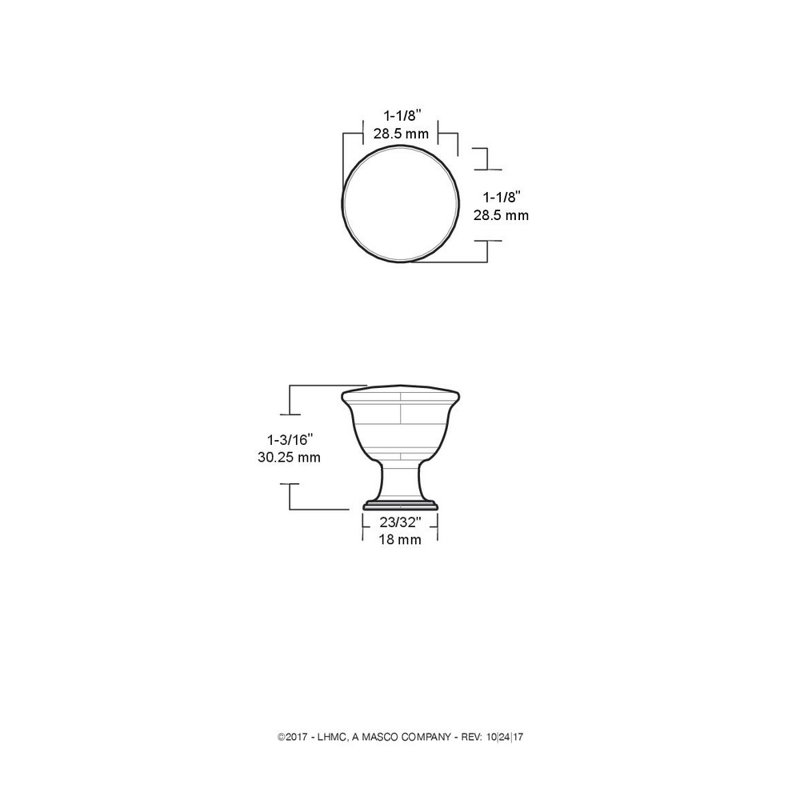 Foundations 1 1/8" Diameter Conical Knob, Polished Chrome