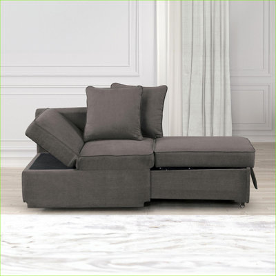 Convertible Slate Gray Fabric Accent Chair, Adjustable Headrest Pillows, Functional Living Room Seating for Adults