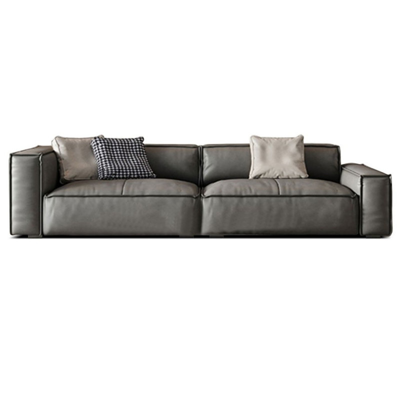 Canapé modulaire gris en cuir véritable, Gris, 25.59" H x 94.49" W x 37.8" D