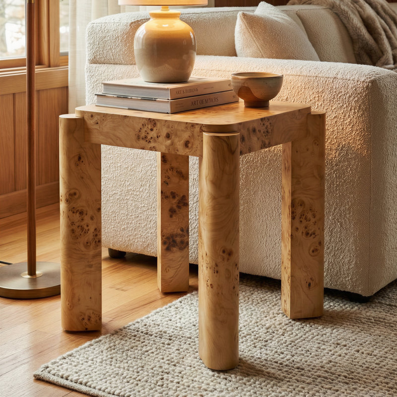 Modern Jakus Maple Burl Nightstand Luxury Wooden Side Table with Contemporary Design for Bedroom or Living Room Decor