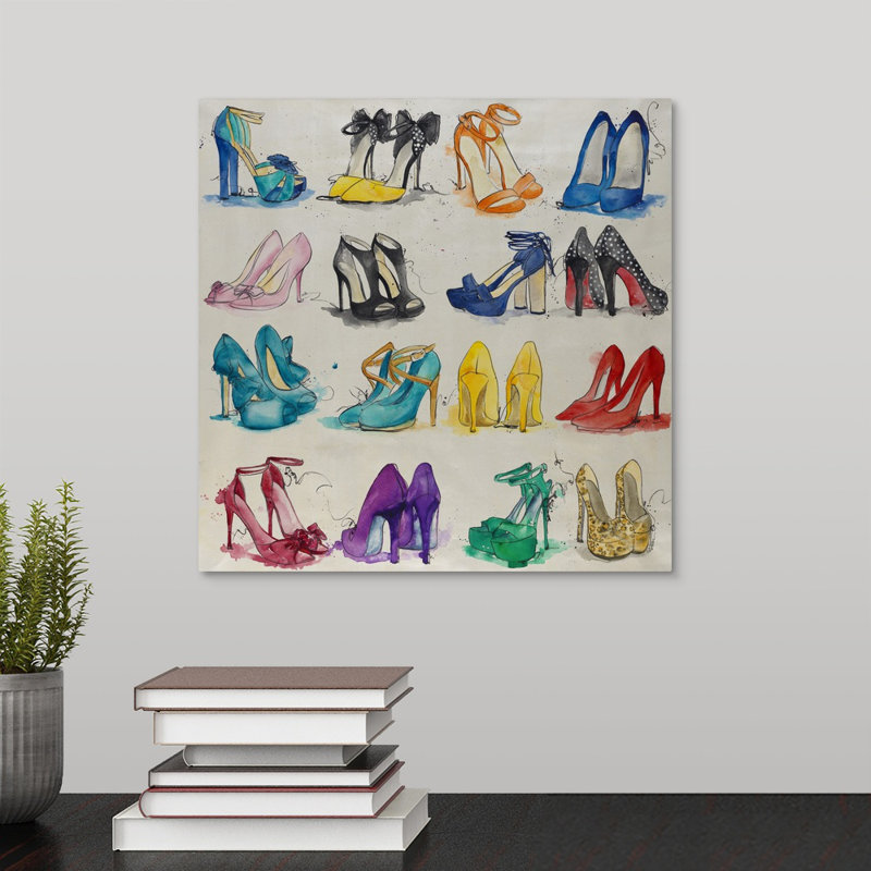 « placard of chaussures », peinture sur toile, H 13,7 po x l 13,7 po x P 1,75 po, Cadre flottant blanc