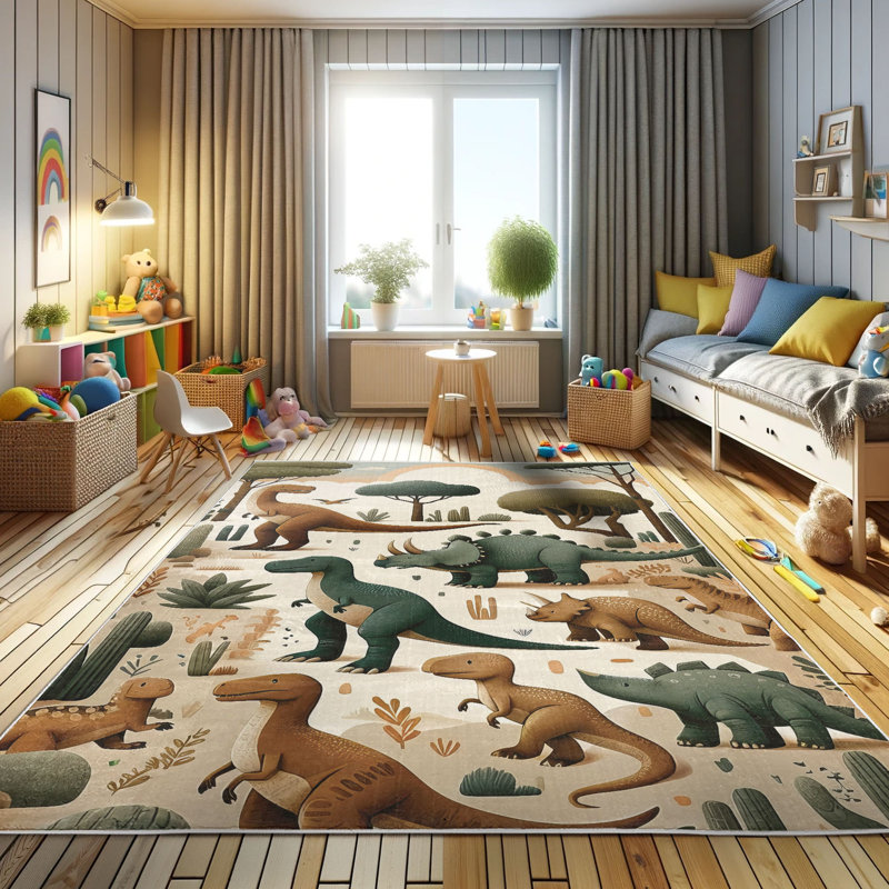Ambesonne Dinosaur High Density Long Fiber Poly Threads Decorative Area Rug Carpet, Rectangle 5'2" x 7'6"