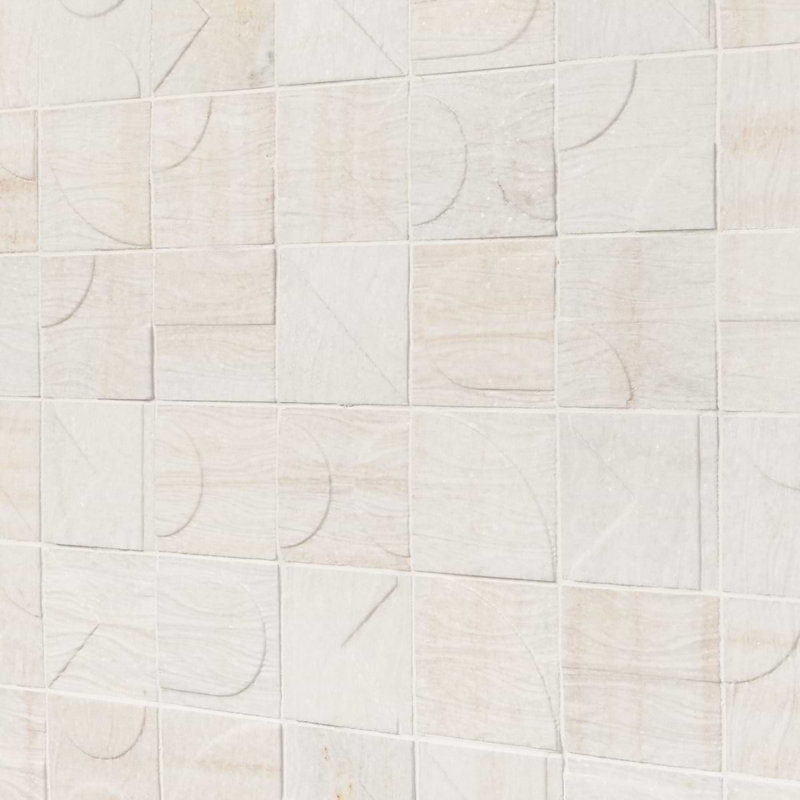 Trevino 4x4 Carved 3D Satin Basalt Stone Tile, Sabbia White