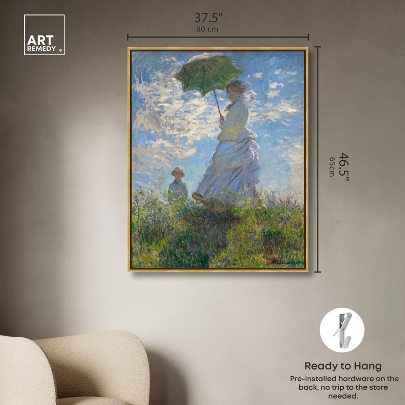 «Woman With A Parasol Canvas» par Art Remedy, Cadre doré, H 46 po x l 37 po