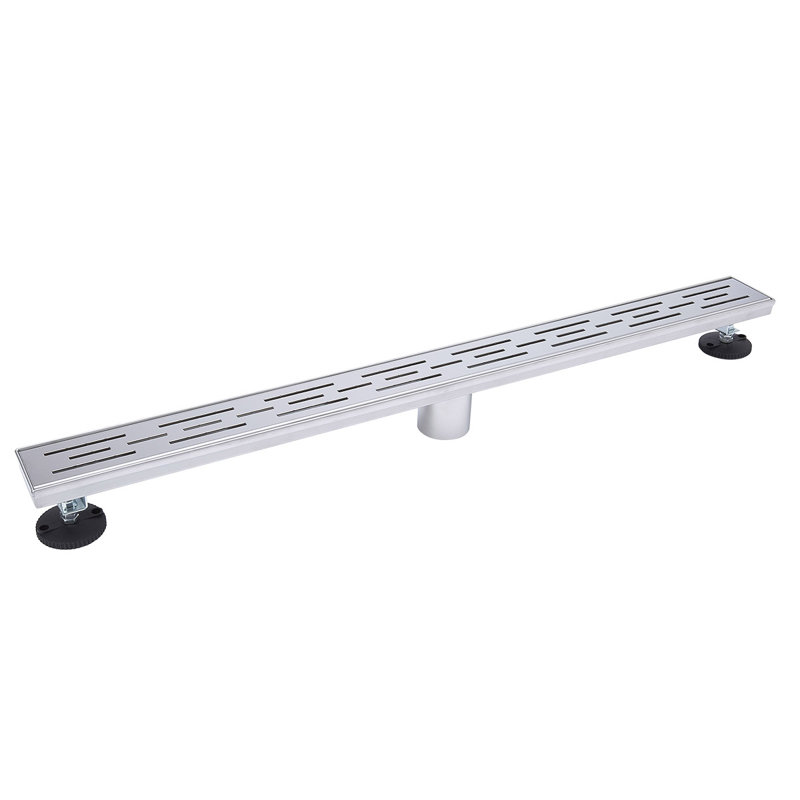 Drain de douche linéaire 40 "avec grille à motif linéaire décalé, Chrome poli