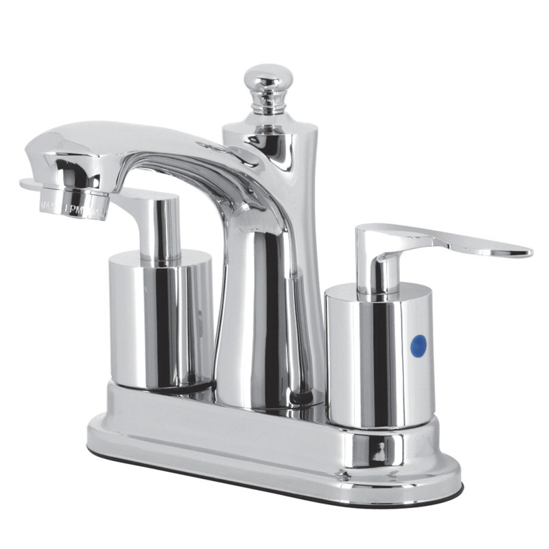 Kingston Brass Serena Two-Handle 3-Hole Deck Mount 4" Centerset Bathroom Faucet with Retail Pop-Up, Polished Chrome