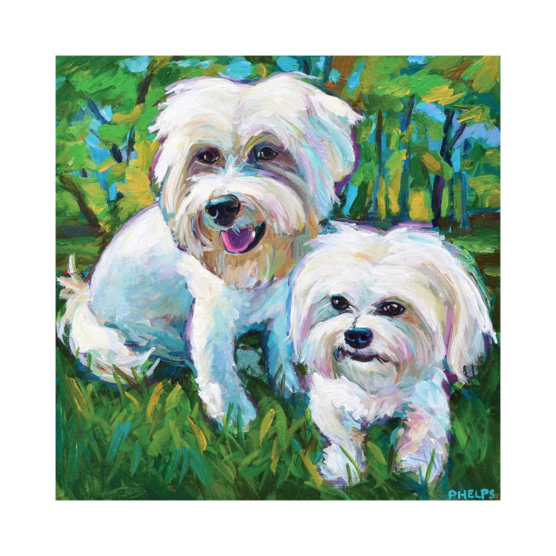 Maltese Puppies In The Park - Wrapped Canvas Painting, 30.48 cm H x 30.48 cm W