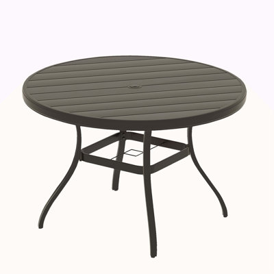 Outdoor Round Patio Dining Table For 4-6, All Weather Metal Dining Table With Umbrella Hole For Deck Lawn Garden Backyard