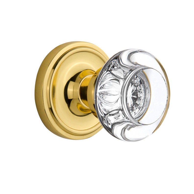 Rosette classique avec poignée de porte ronde en cristal transparent, Laiton non laqué