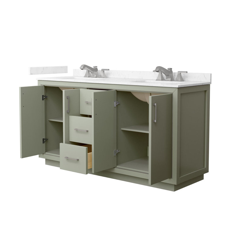Icon Freestanding Double Bathroom Vanity, Carrara Cultured Marble, 66"